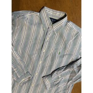 Vintage Polo Ralph Lauren Mens L Blue Green Striped Custom Fit Green Pony